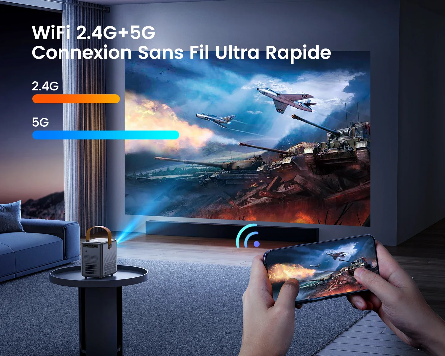 Portable theater projector WIMIUS P61, 8000lumens, 5G, WiFi