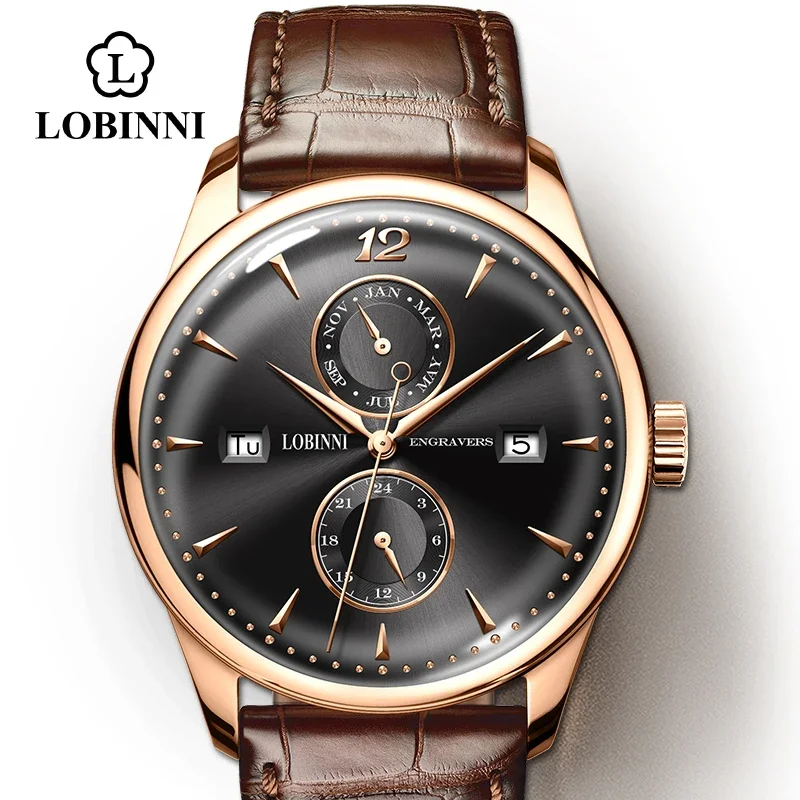 LOBINNI 18003 ساعة ميكانيكية للرجال 40 مللي متر النورس حركة أوتوماتيكية الياقوت كريستال زجاج 50 متر مقاومة للماء ساعات رجالية