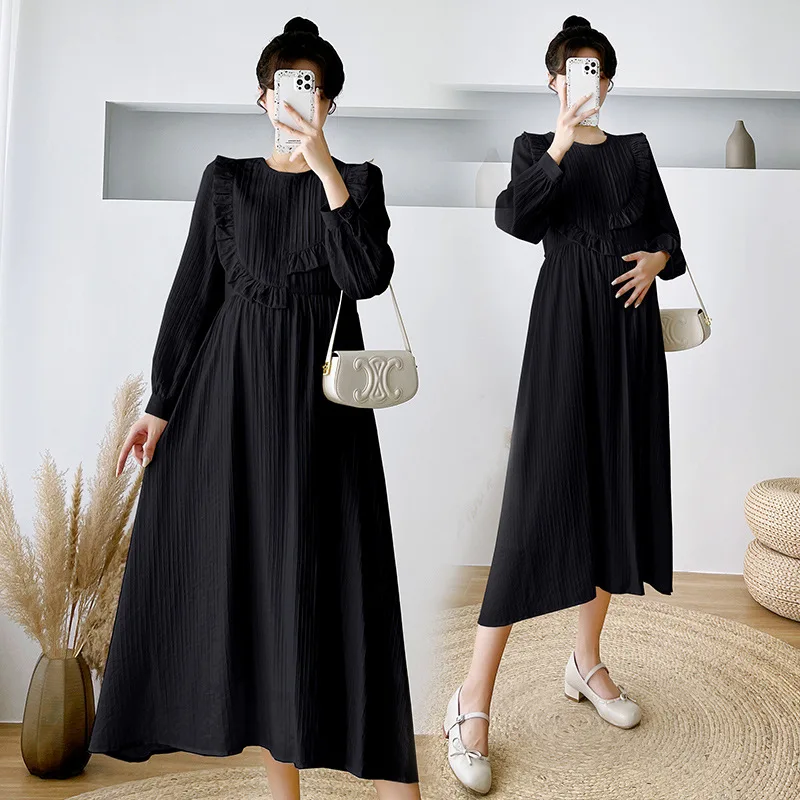 Pregnant Women's Spring and Autumn New Fashion Korean Edition Wearing French Loose and Gentle Design Long Sleeve Dress