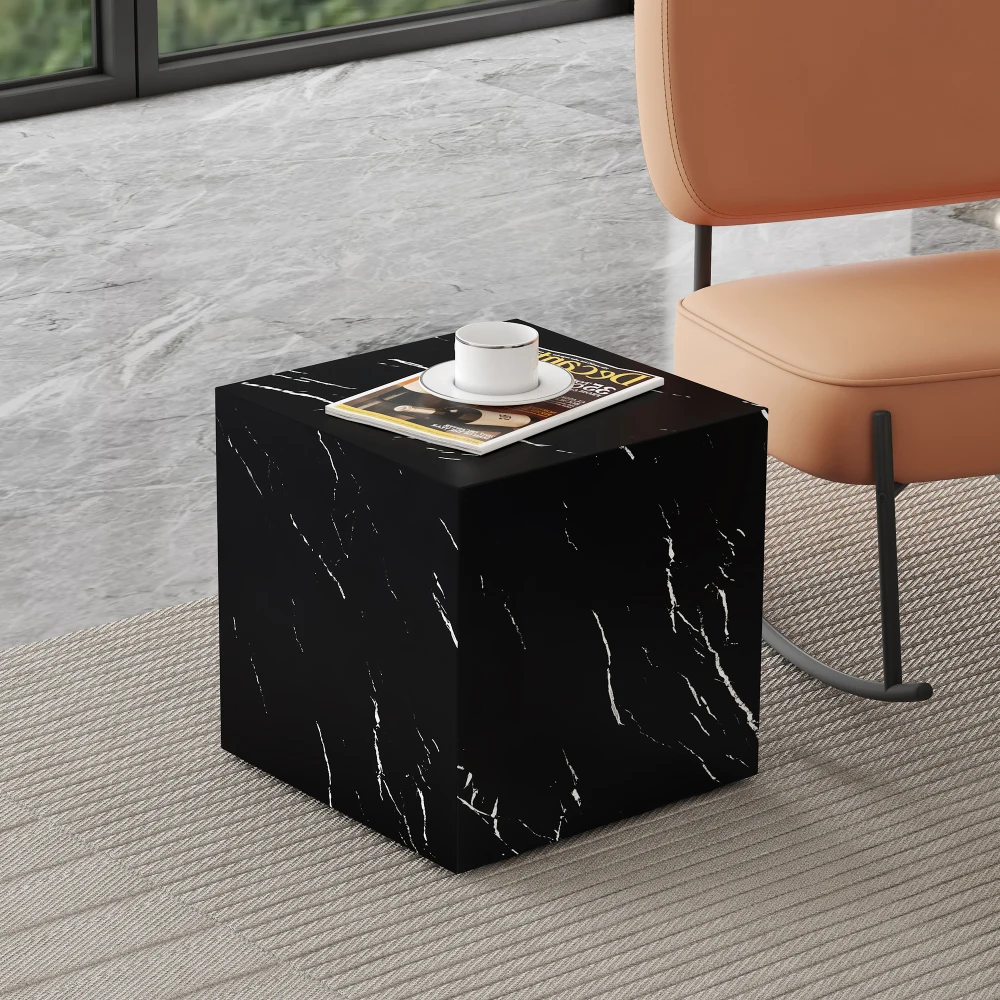 Elevate your living space with this contemporary MDF coffee table, showcasing a sleek black textured pattern. It feature