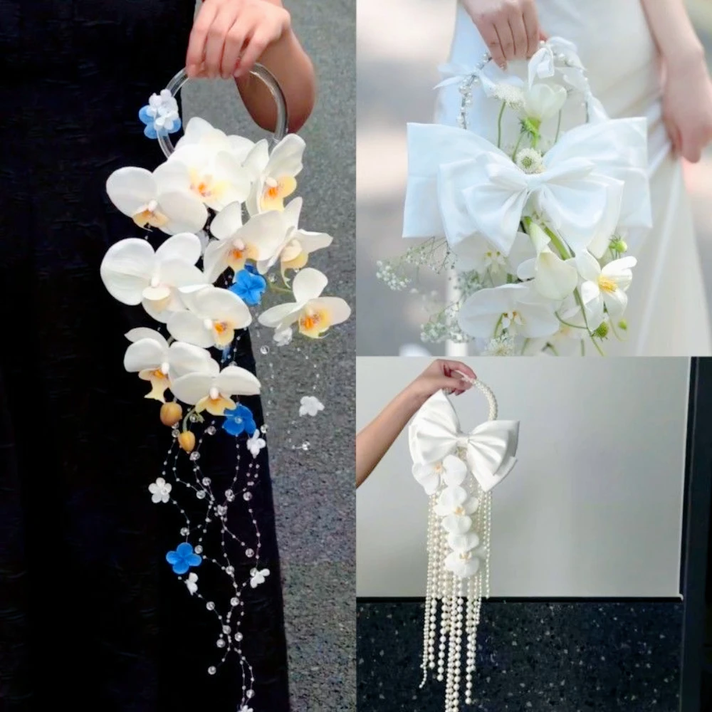 Pearl Ring Bridal Wedding Bouquet Handheld Bouquet for the Bride Artificial Flower Wedding Accessories Wedding Shoot 웨딩 소품