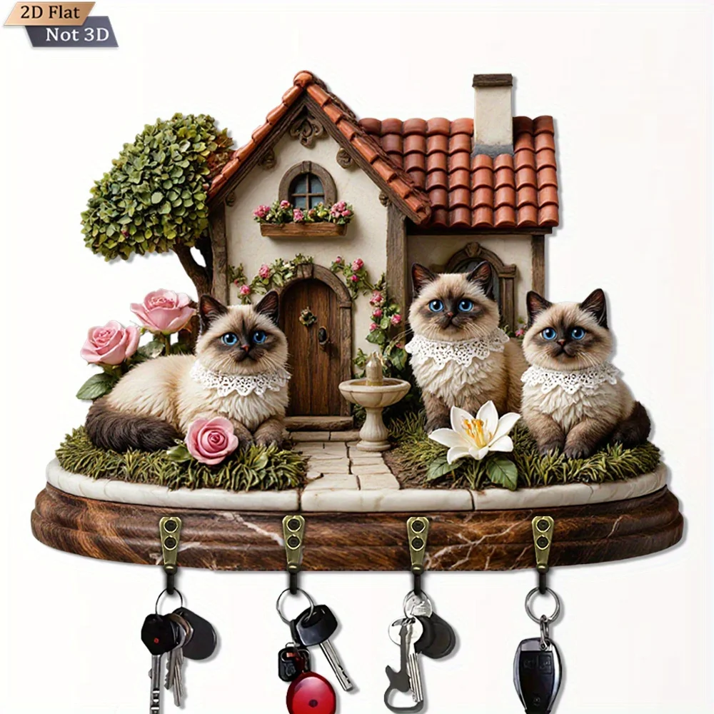 A 2D Flat Wooden Keychain Featuring a Cat Garden from The Countryside - a Multifunctional Wall Decoration Measuring 29.97cm X