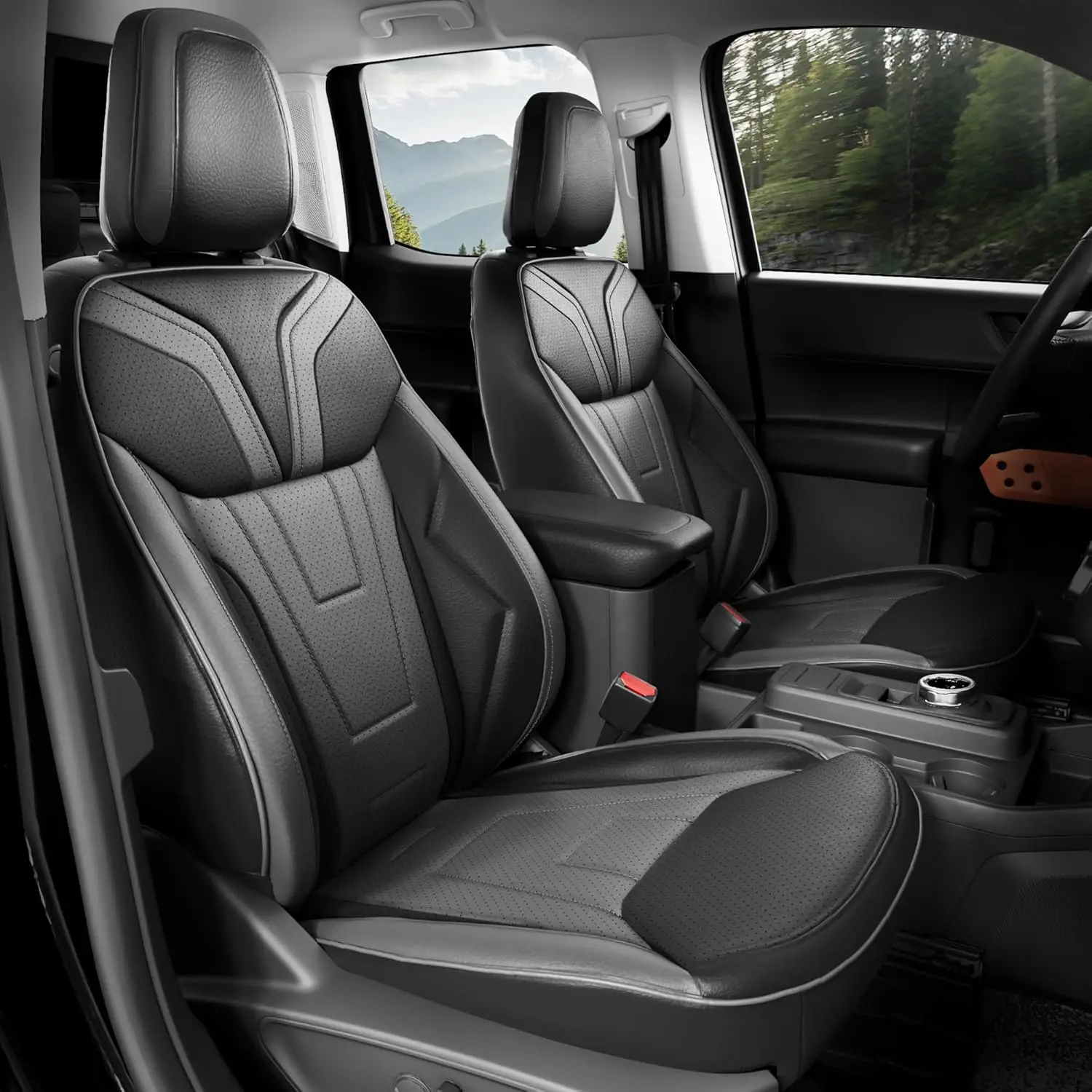 

Чехлы для сидений Ford Maverick, кожаные, черно-серые, на заказ, люкс, водонепроницаемые