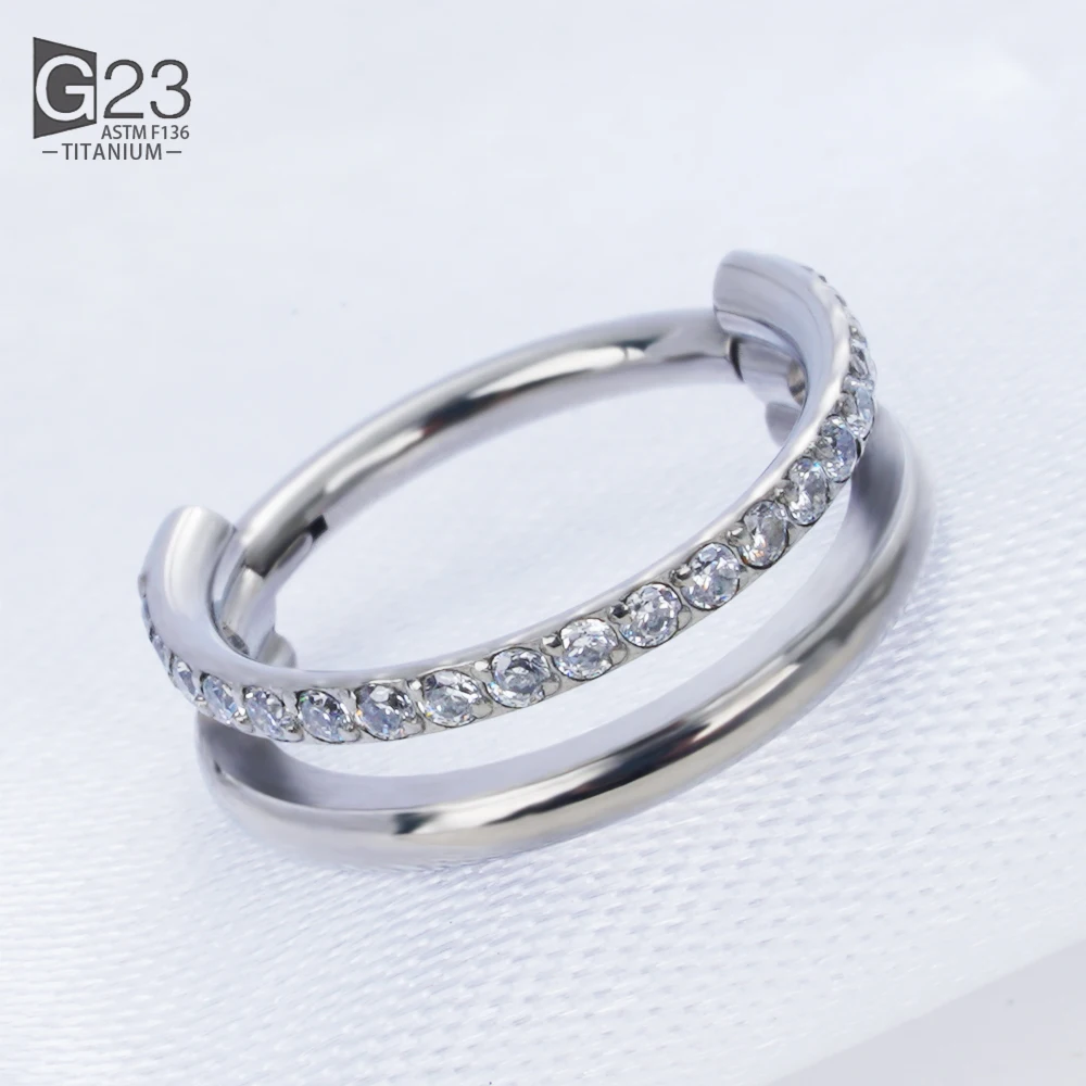 Anillo de titanio para Piercing de nariz ASTM F136, joyería para Piercing de tabique con bisagras de 16G CZ, segmento de cartílago de oreja, Tragus,