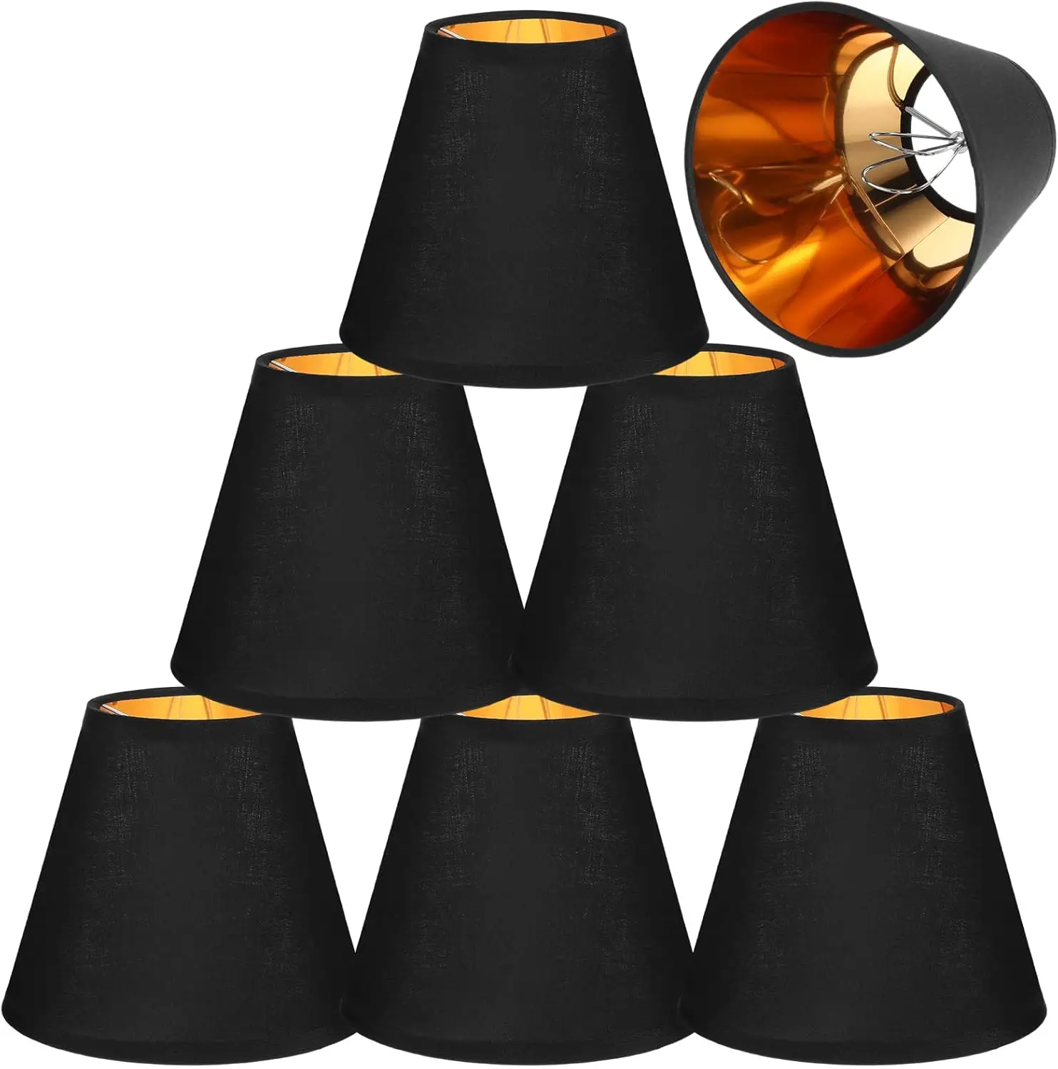 

Chandelier Lamp Shades Set of 6, Mini Barrel Lampshades 6 Inch Black Replacement Small Clip on Lampshade for Candelabra