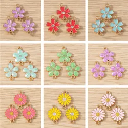 10pcs Cute Double Hole Enamel Flower Charms Connectors for Jewelry Making DIY Bracelets Necklace Earrings Handmade Crafts Supply