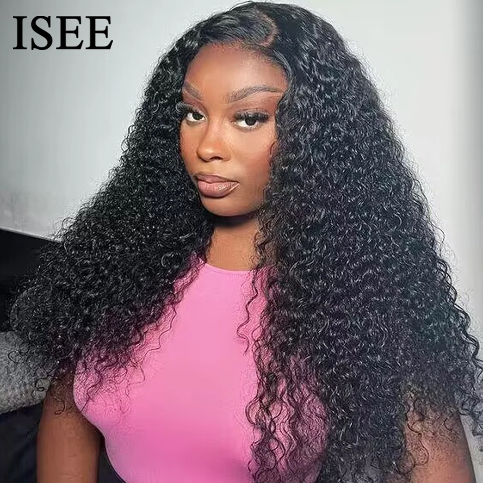 Wear And Go ISEE Hair Kinky Curly Wigs Human Hair Glueless 6x4 Curly HD Wig PrePlucked Deep Curly Lace Closure Wig Ready To Wear