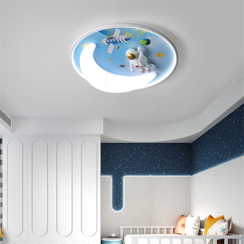 Nordic kids room ceiling lights space astronaut spaceship lights bedroom study dimming lamps modern