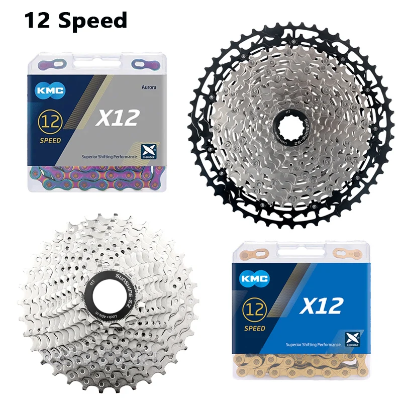 

SUNSHINE Mountain Bike Ultralight Cassette 12 Speed 32/34/42/45/46/48/50/52T HG Flywheel X12 Chain with for DEORE M6100 M7100