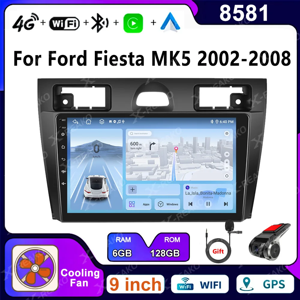 X-REAKO For Ford Fiesta Mk VI 5 Mk5 2002-2008 Car Radio Multimedia GPS Navigation Player Stereo NO 2Din DVD Carplay Android Auto