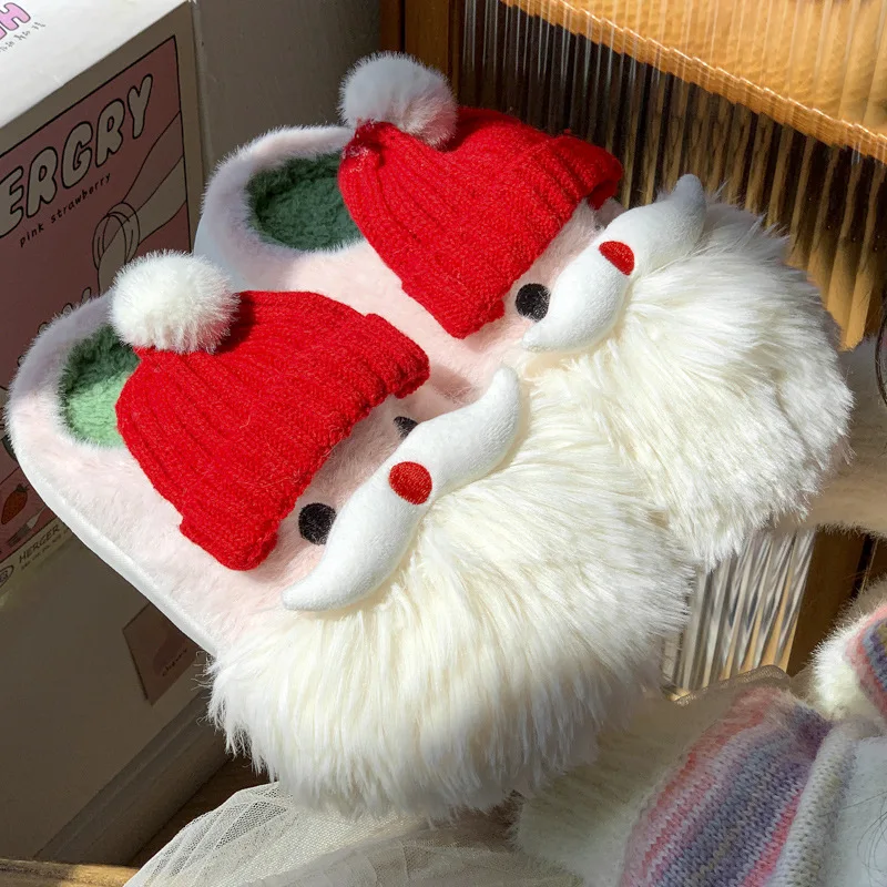 Women Indoor Funny Fluffy Slippers Couples Winter New Soft Plush Warm Shoes Soft Fur Anti-slip Girls Home Floor Cotton Slides
