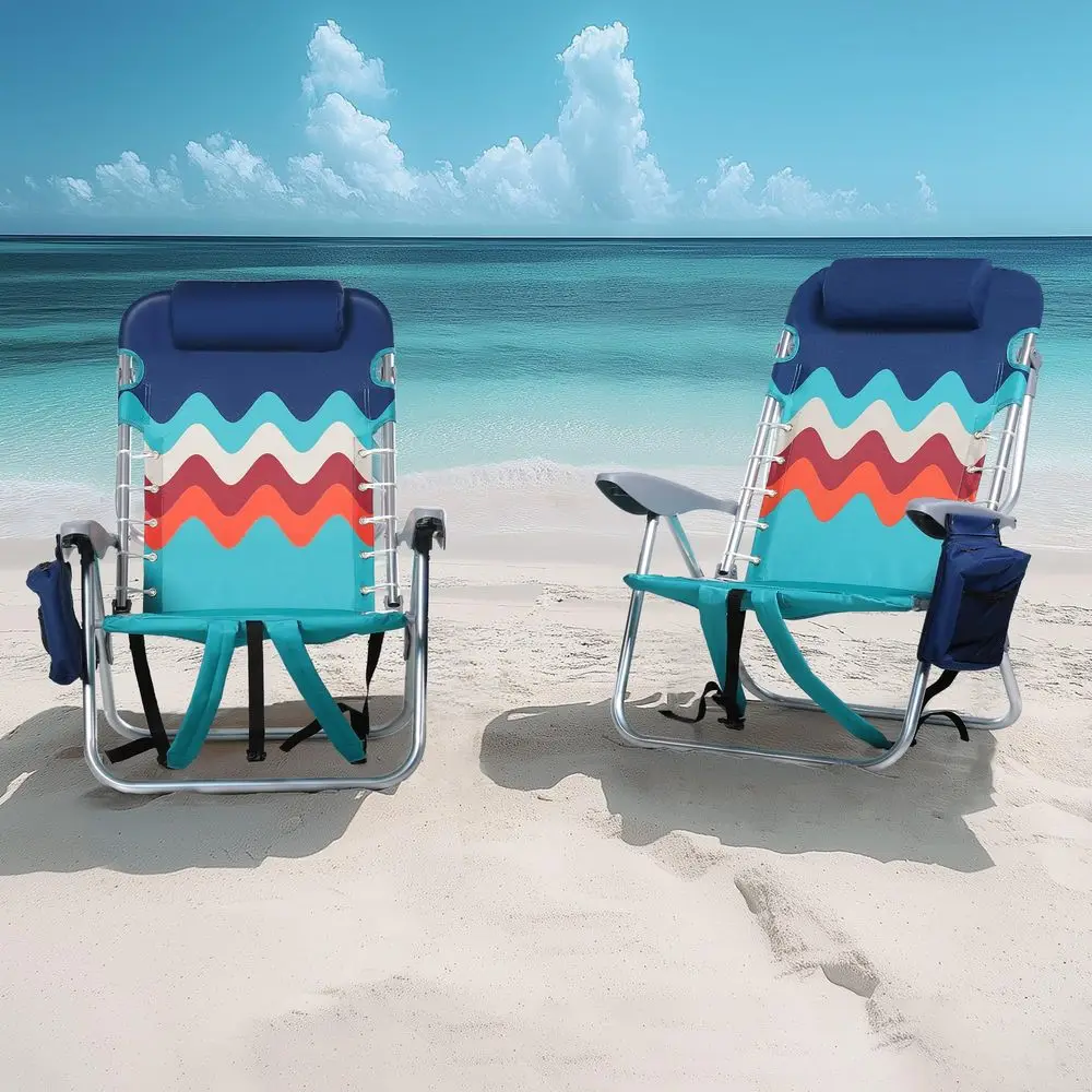 2Pack Folding Beach Chairs for Adults, Backpack Sand Chair 350LBS Capacity with Insulated Cooler amp Cup Holder, Lightweight Be