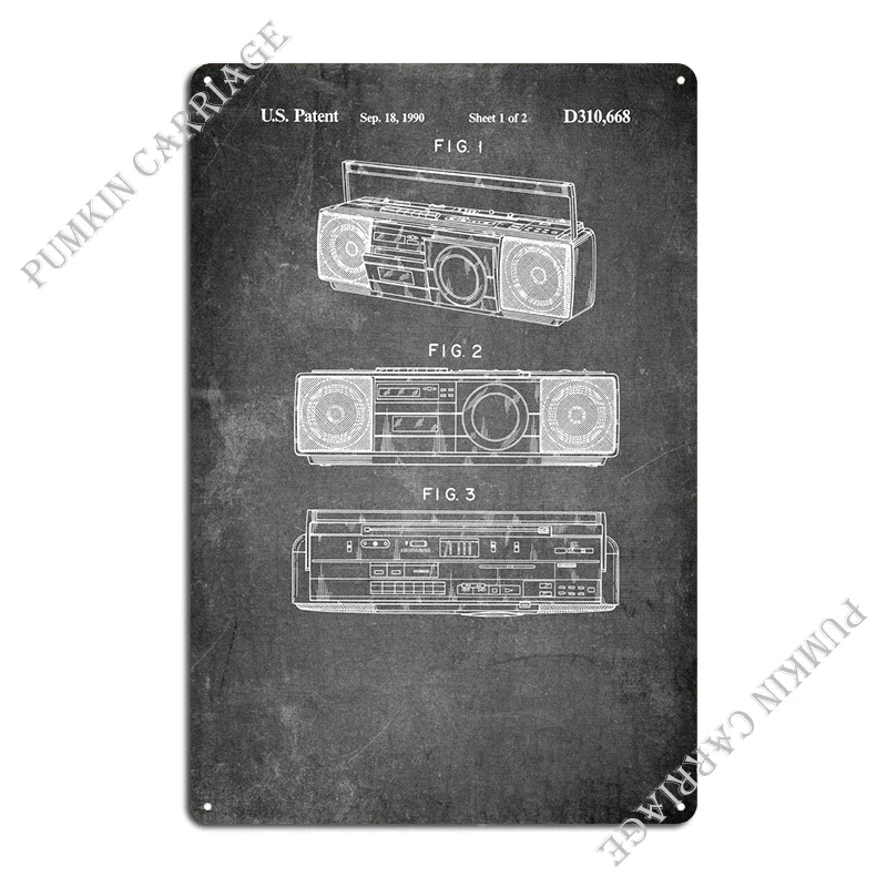 Boombox Patent Metal Plaque Wall Cave Printing Create Wall Decor Tin Sign Poster