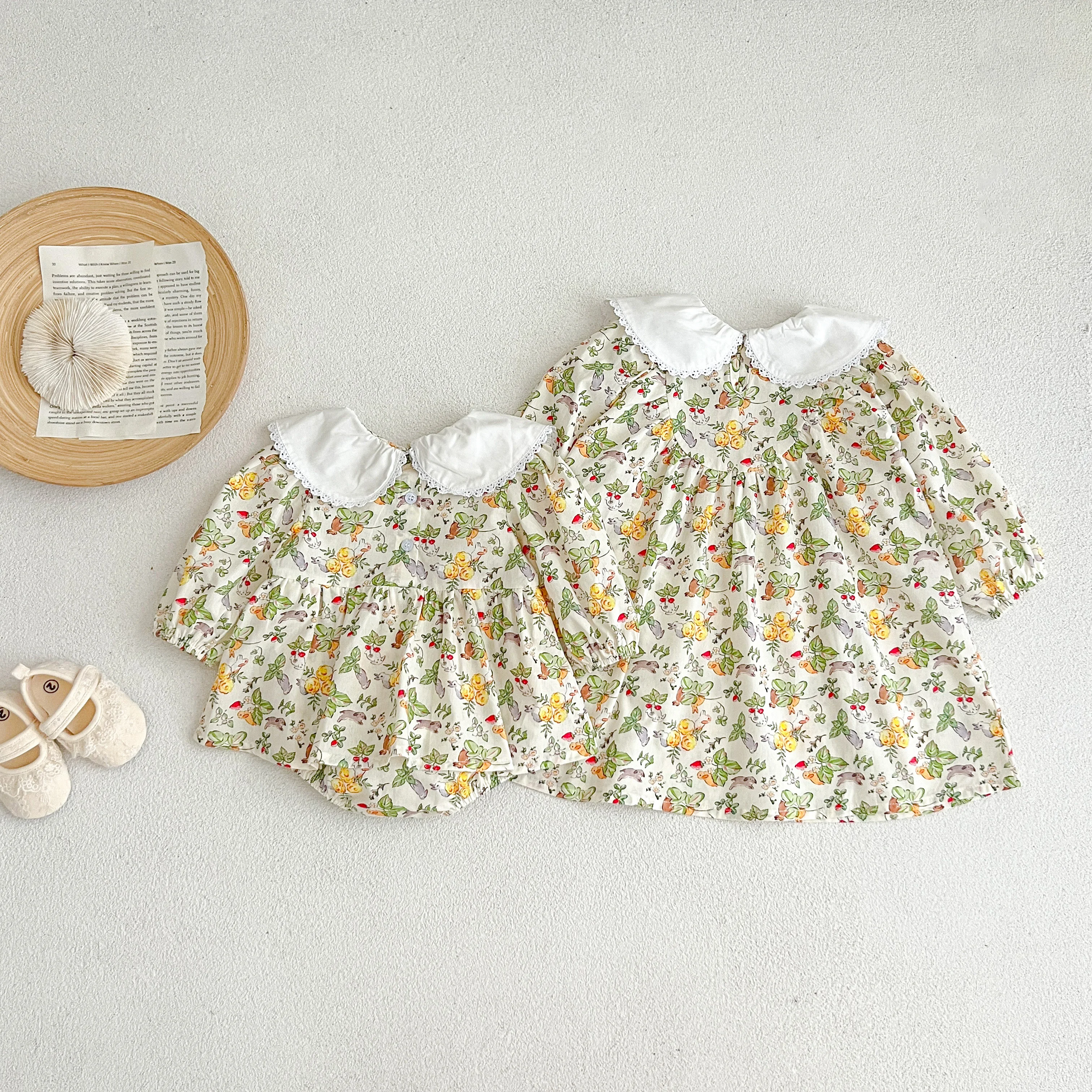 Familien look Frühling Blumen kleid Baby Mädchen bestickt Pandora Kragen Baumwoll kleid Baby Mädchen Blumen Bodysuit Schwestern Look Kleidung – Detail 21