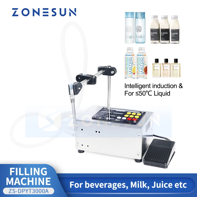 ZONESUN ZS-DPYT3000A Tabletop Intelligent Induction Liquid Filling Machine High Precision Heat Resistant Filler for Milk Juice