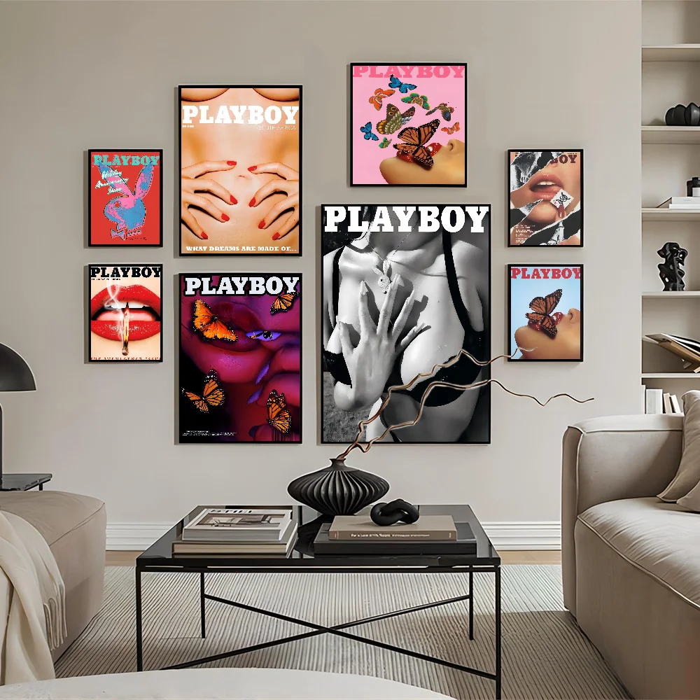 1PC Playboy Poster Movie Sticky Posters Retro Kraft Paper Sticker DIY Room Bar Cafe Aesthetic Art Wall Painting