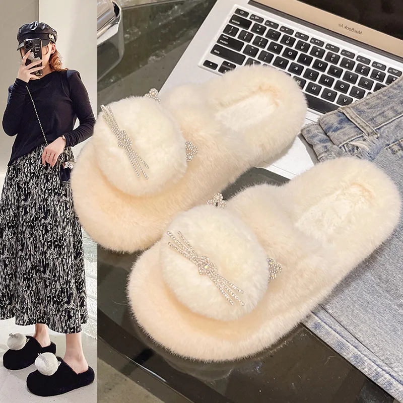 

Тапочки Baotou женские плюшевые, модные теплые домашние тапочки, сланцы, мягкая подошва, кошечка, зимние шлепанцы