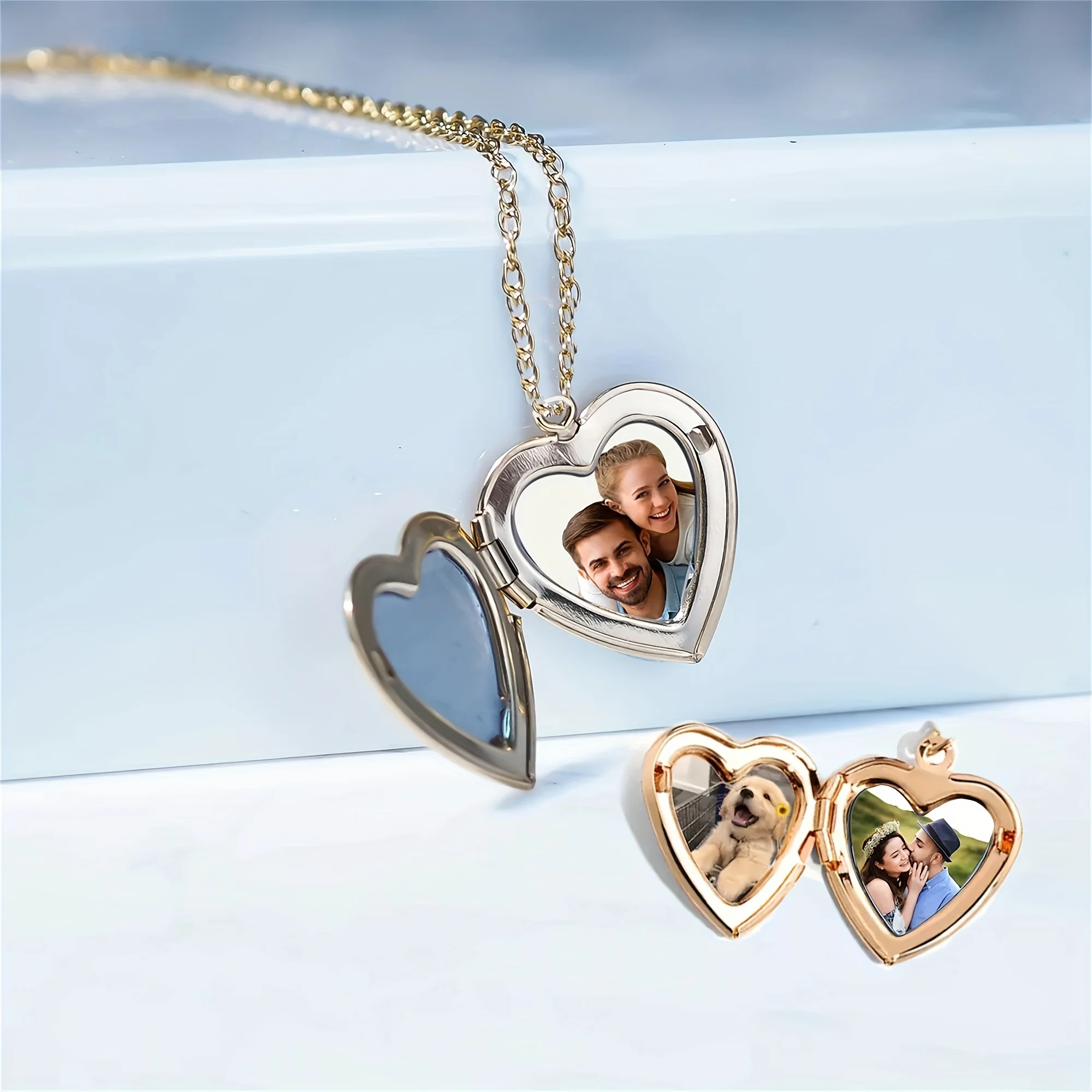 Personalisierte 1/2 Foto-Herz-Medaillon-Halskette, Individueller Bildanhänger, Modisches Geburtstagsgeschenk für Frauen, Einzigartiges Andenken – Detail 7