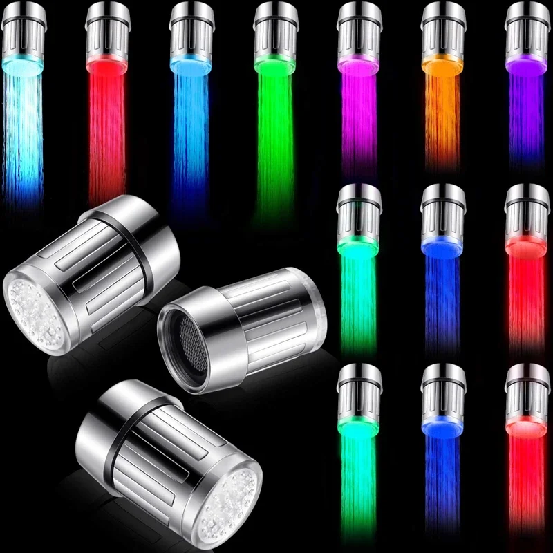 Kitchen LED Temperature Sensitive 7/3-Color Light-up Faucet Bathroom Shower 7 Colors Glow Water Saving Faucet Aerator Tap Nozzle