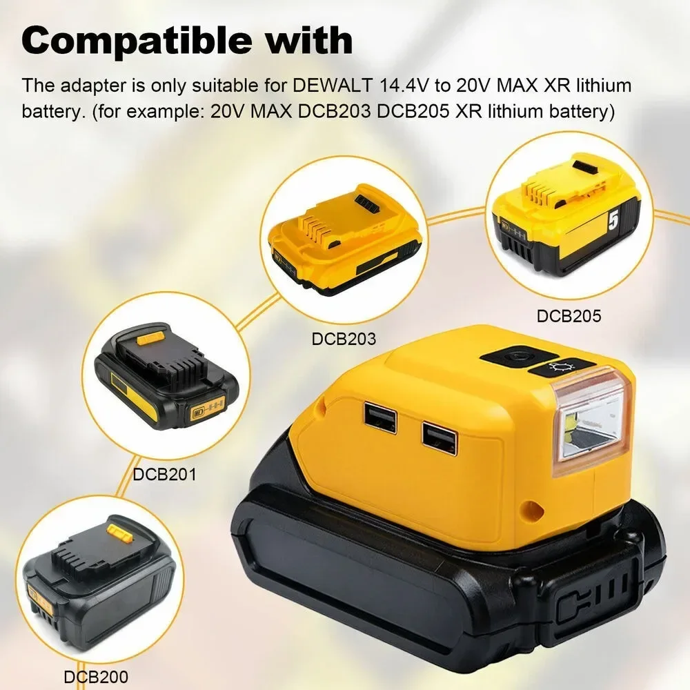 Power Source USB Charger For DeWalt 20V MAX Lithium-Ion Batteries DCB090 Converter Battery Adapter with LED Light  DC port