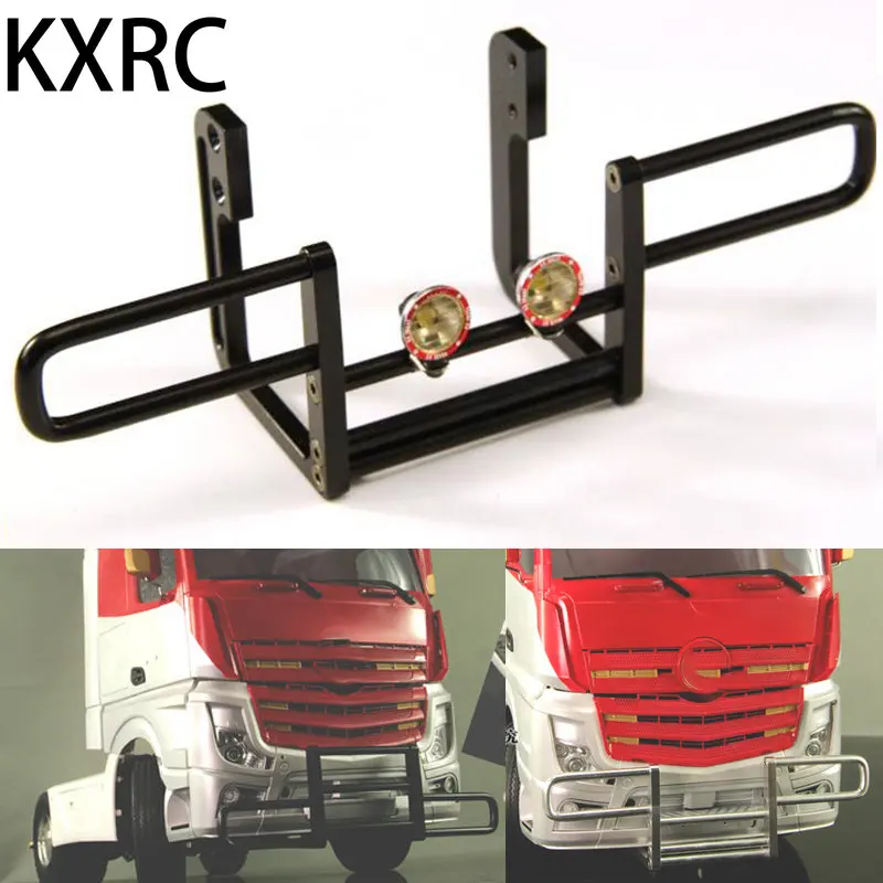 

KXRC Metal Front Bumper Bullpen with Lights for 1/14 Tamiya RC Truck Trailer Tipper Scania R620 R470 Actros 1850 Upgrade Part