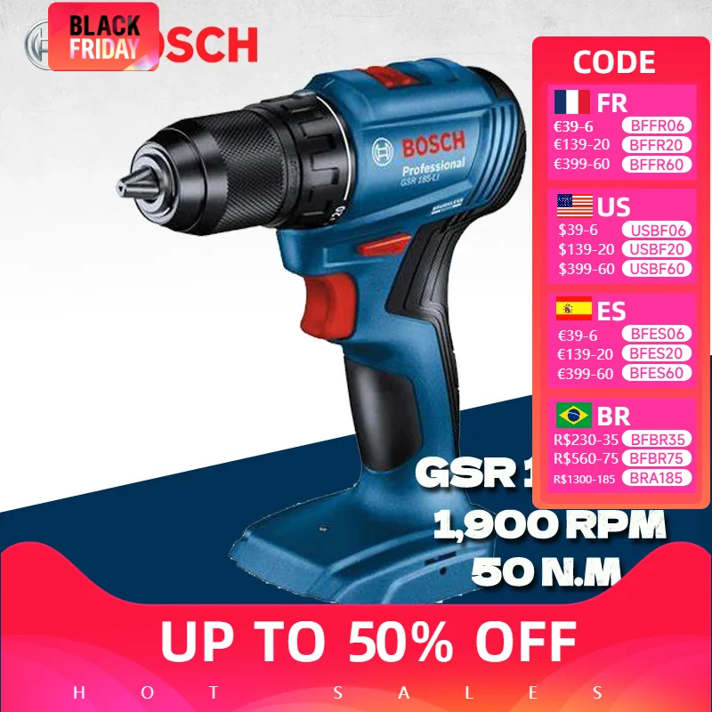 BOSCH GSR 185-LI Cordless Drill Driver Electric Screwdriver For Metal Wood Wall 18V Professional Brushless Power Tool GSR185-LI