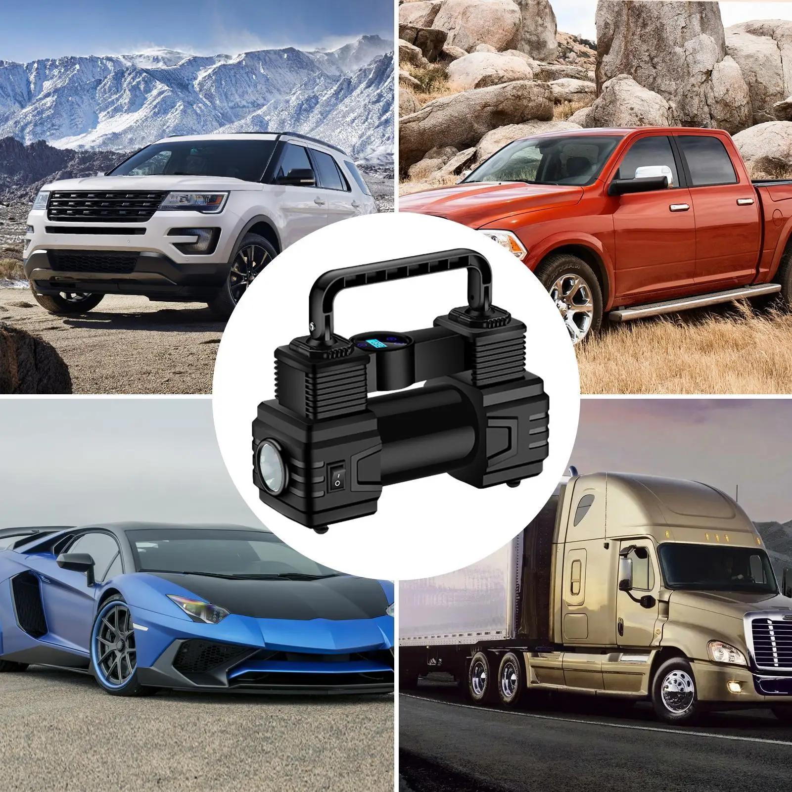 مضخة هواء لإطارات السيارات LED منفاخ لإطارات السيارة لمضخة هواء رقمية كهربائية خارجية للدراجات الهوائية RV Auto Truck Road Outdoor #5