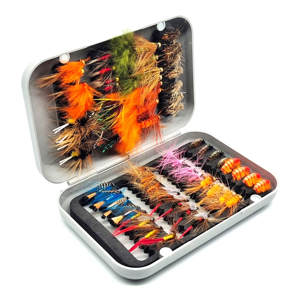 Kylebooker 64pcs Fly Fishing Flies Kit  Fishing Lure Assortment  Nymph Streamer Fishing Fly Set for Trout Bass Salmon Steelhead