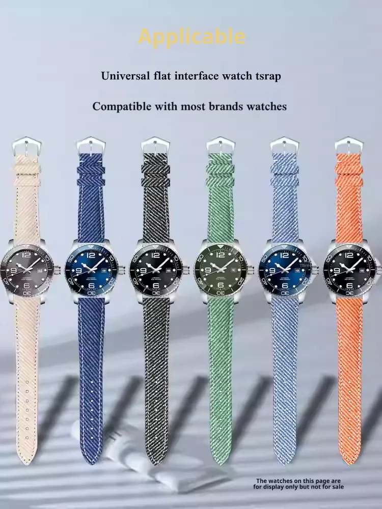Universal flat interface19/20/21mm watch strap canvas nylon+genuine cowhide leather fashion watchband for PP wrist belt bracelet
