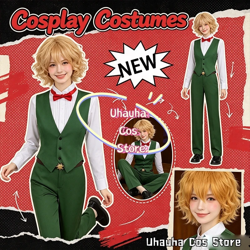 Costumes de cosplay sexy Escanor, Anime Adultes, Lion's Sin Of Pride, gilet vert, pantalon, nœud papillon, accessoires complets, déguisement pour Halloween et carnaval