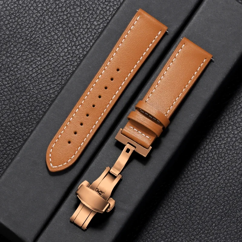 Genuine Calfskin Leather Watchband 18mm 20mm 22mm Straps with Butterfly Buckle Business Watch Band for Omega Universal Bracelet