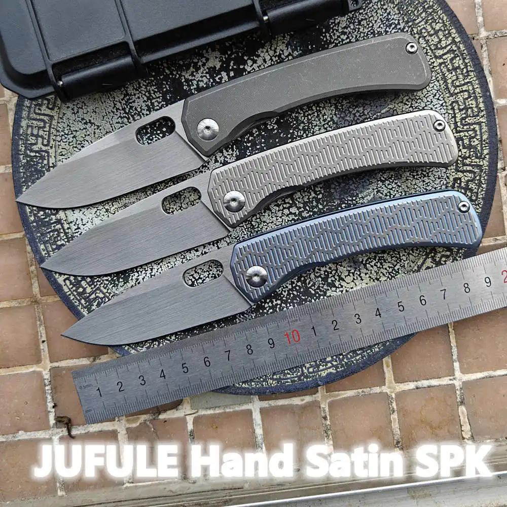 SPK Lamia JUFULE cuchillo plegable nueva mano hoja satinada mango de titanio rodamientos de cerámica 154CM bolsillo Camping caza al aire libre herramienta EDC