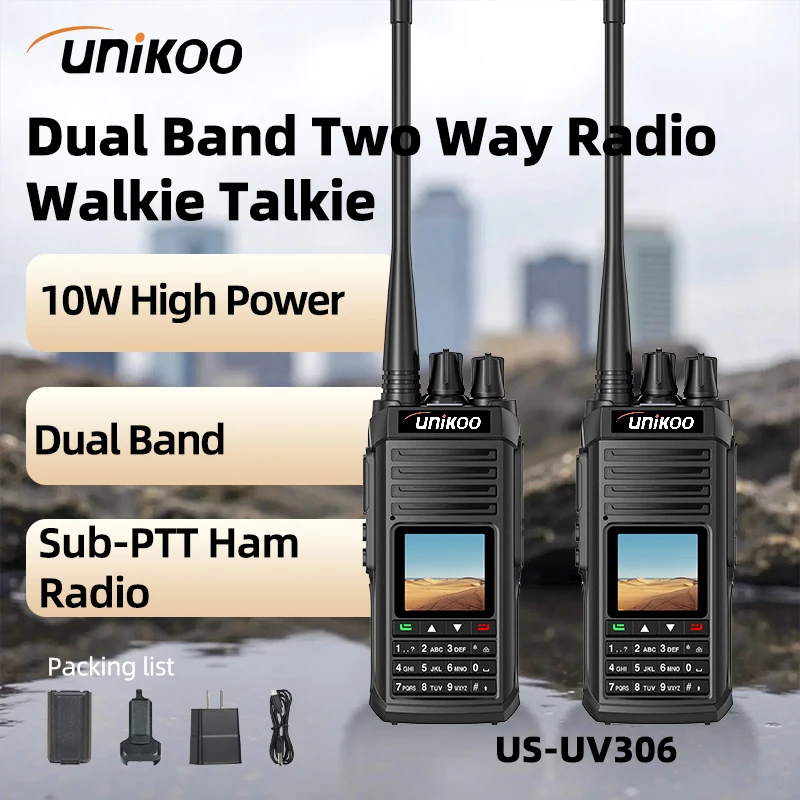 

UNIKOO US-UV306 Walkie Talkie 10W Air Band Radio Tyep C Charge UHF VHF DTMF FM Multi-band Wireless Frequency Two Way CB Radio