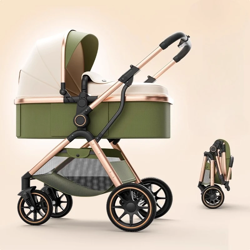 

Luxury Four Wheel Baby Stroller High Landscape Baby Cart Can Sit or Lie Portable Pushchair Sleeping Basket Folded Infant Carrier