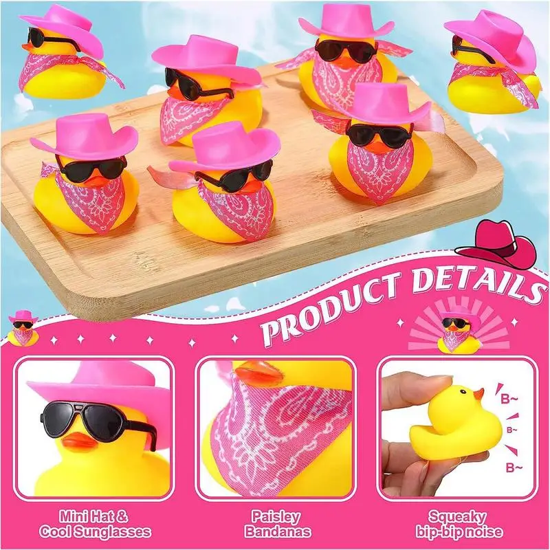 Mini Cowboy Rubber Duck Cute Yellow Duck Bath Toy With Cowboy Hat Scarf Sunglasses Car Dashboard Accessories Baby Bath Toy