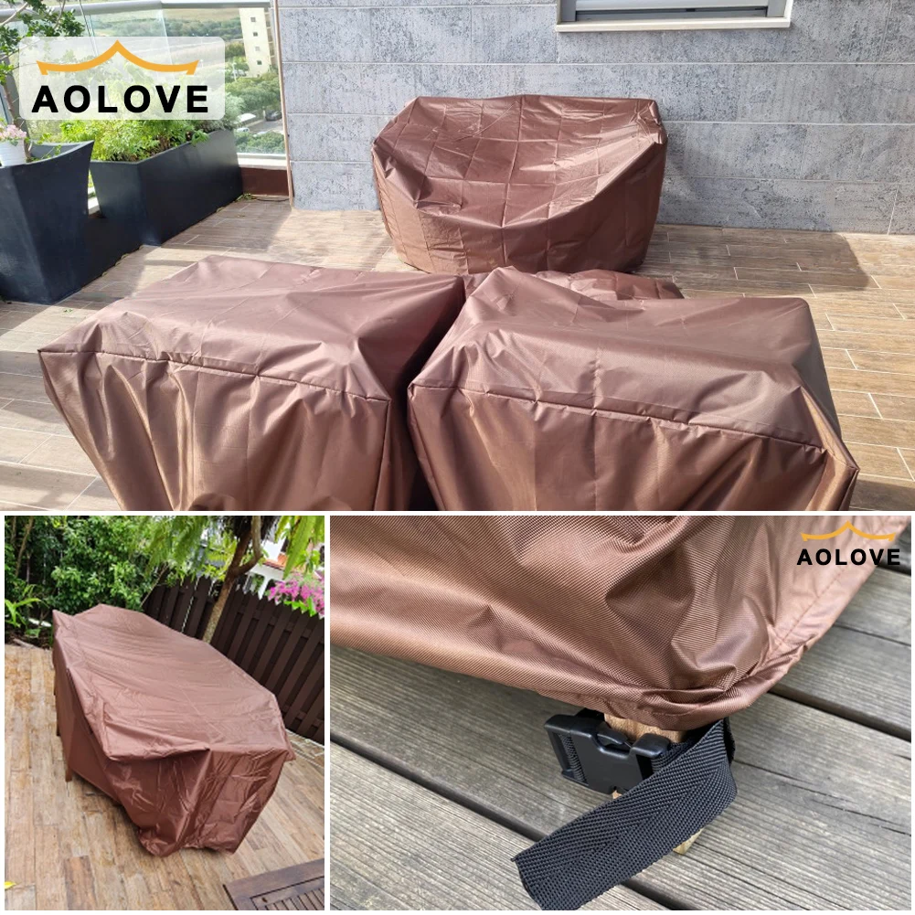 Marrón 420D HEAVY DUTY Cubierta impermeable para muebles de patio al aire libre Jardín Lluvia Nieve Cubierta anti-UV a prueba de viento para sofá