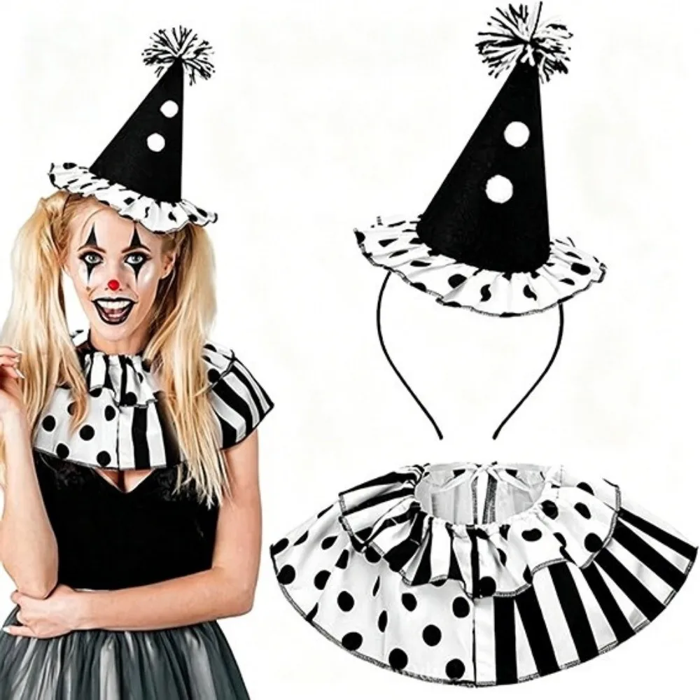 2Pcs Light Weight Clown Headband Bow Tie Cape Set Fake Collar Cloak Role Play Costume Set Adjustable Headpiece