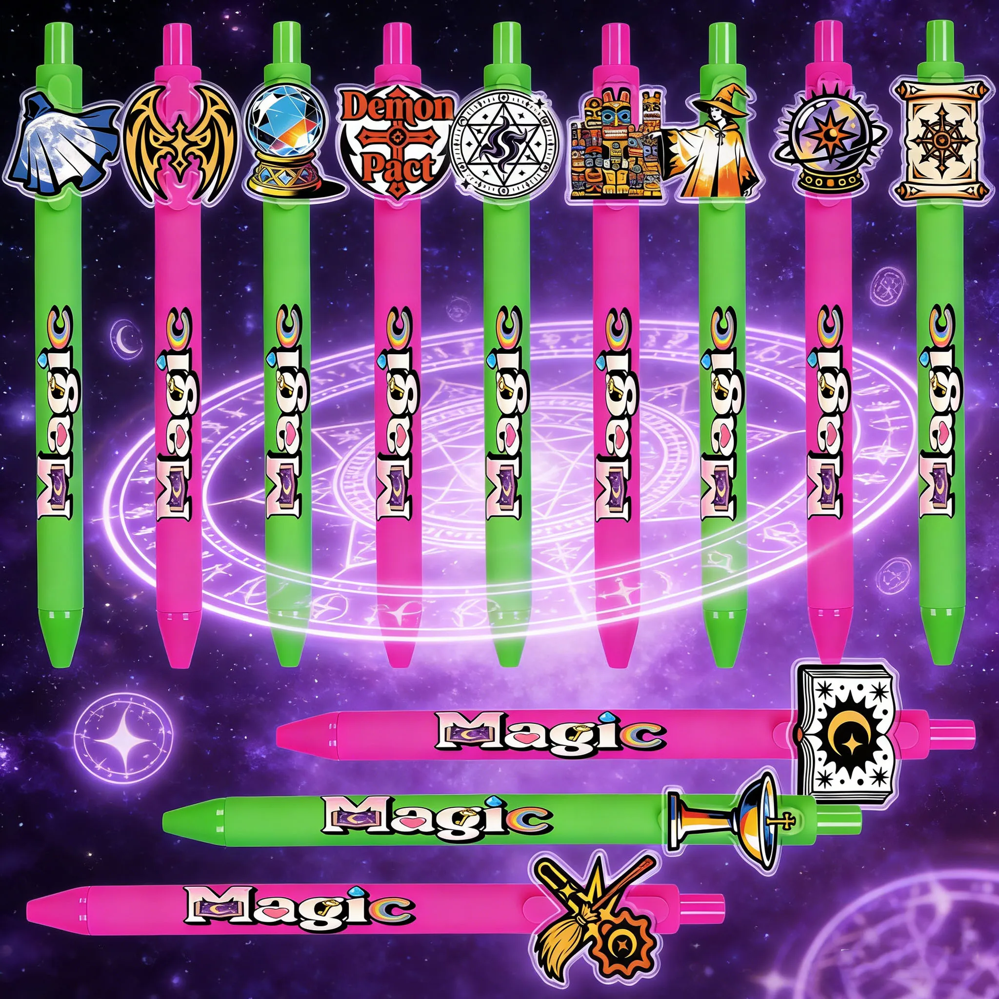 

Набор из 12/16 шариковых ручек с тематикой «Магическая академия»: шляпа волшебника и другие многоэлементные узоры, креативные офисные ручки-автоматы