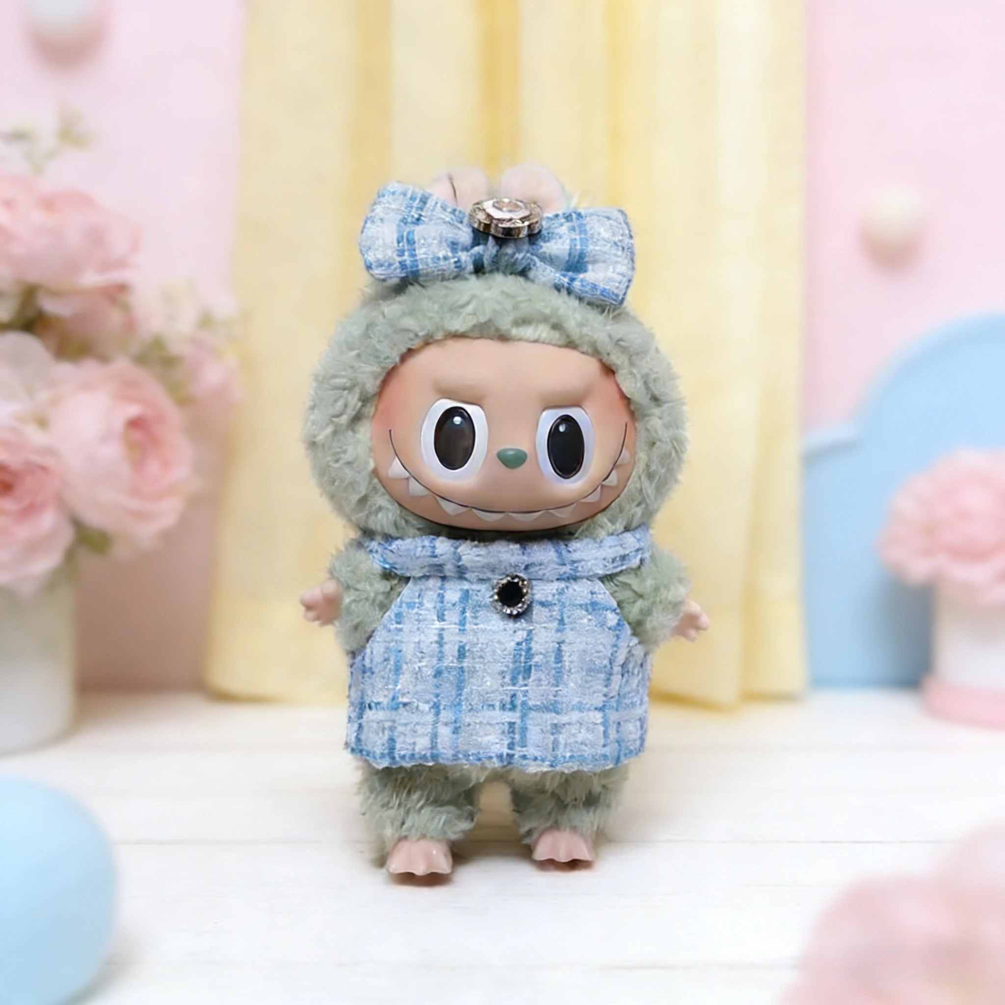 

For 15/17cm Labubu clothing Bow headband dress Outfit Labubu Dolls Clothes girl flower brooch skirt set replacement accessories