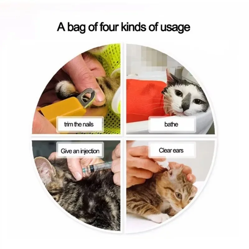 حقيبة العناية بالقطط، حامل غسيل شبكي للاستحمام، تشذيب الأظافر، نظام ضبط النفس المضاد للخدش، آمن للعناية بالحيوانات الأليفة بدون إجهاد #5