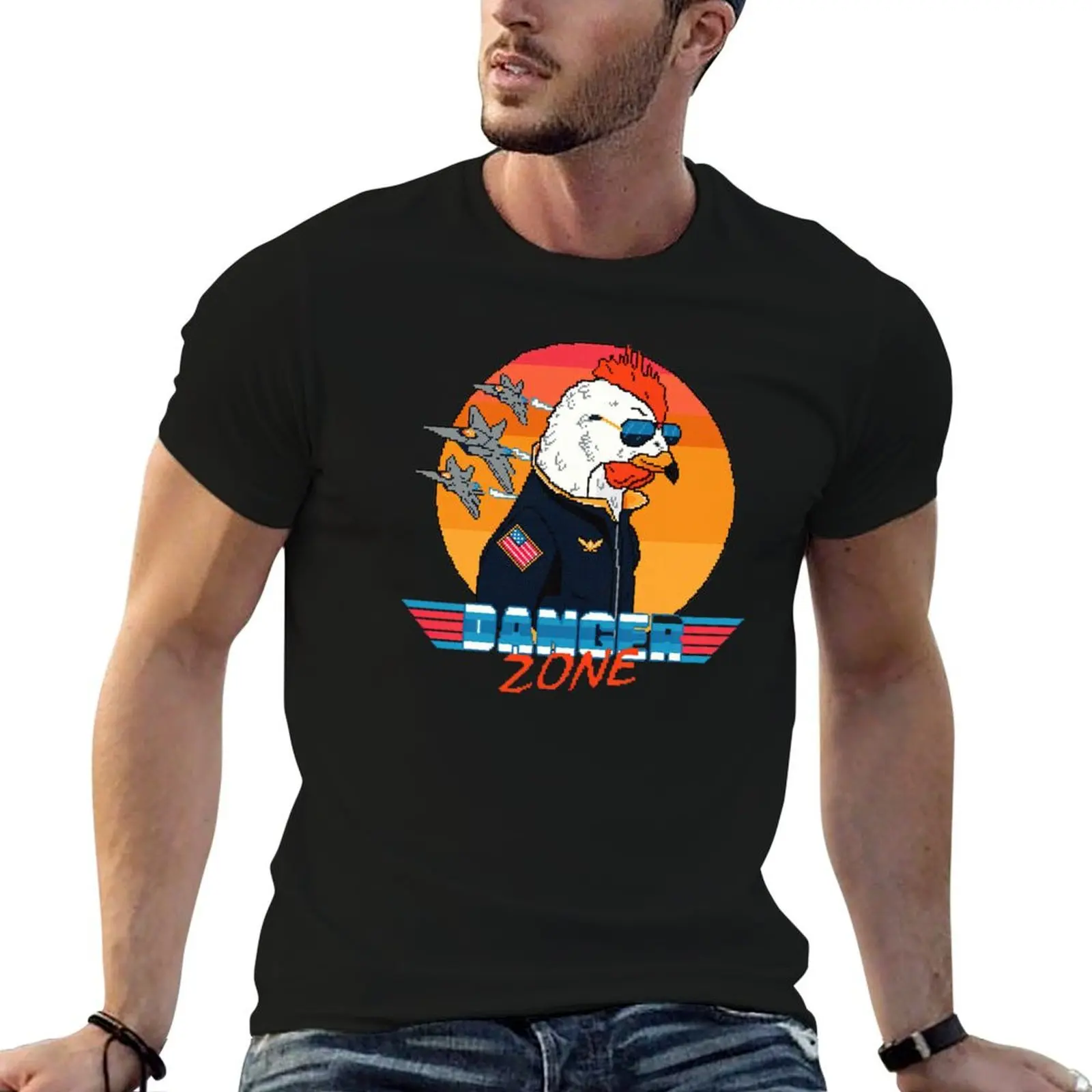 Danger zone - Animal cross - chicken - rooster T-Shirt Big Size Crew Neck T-Shirt
