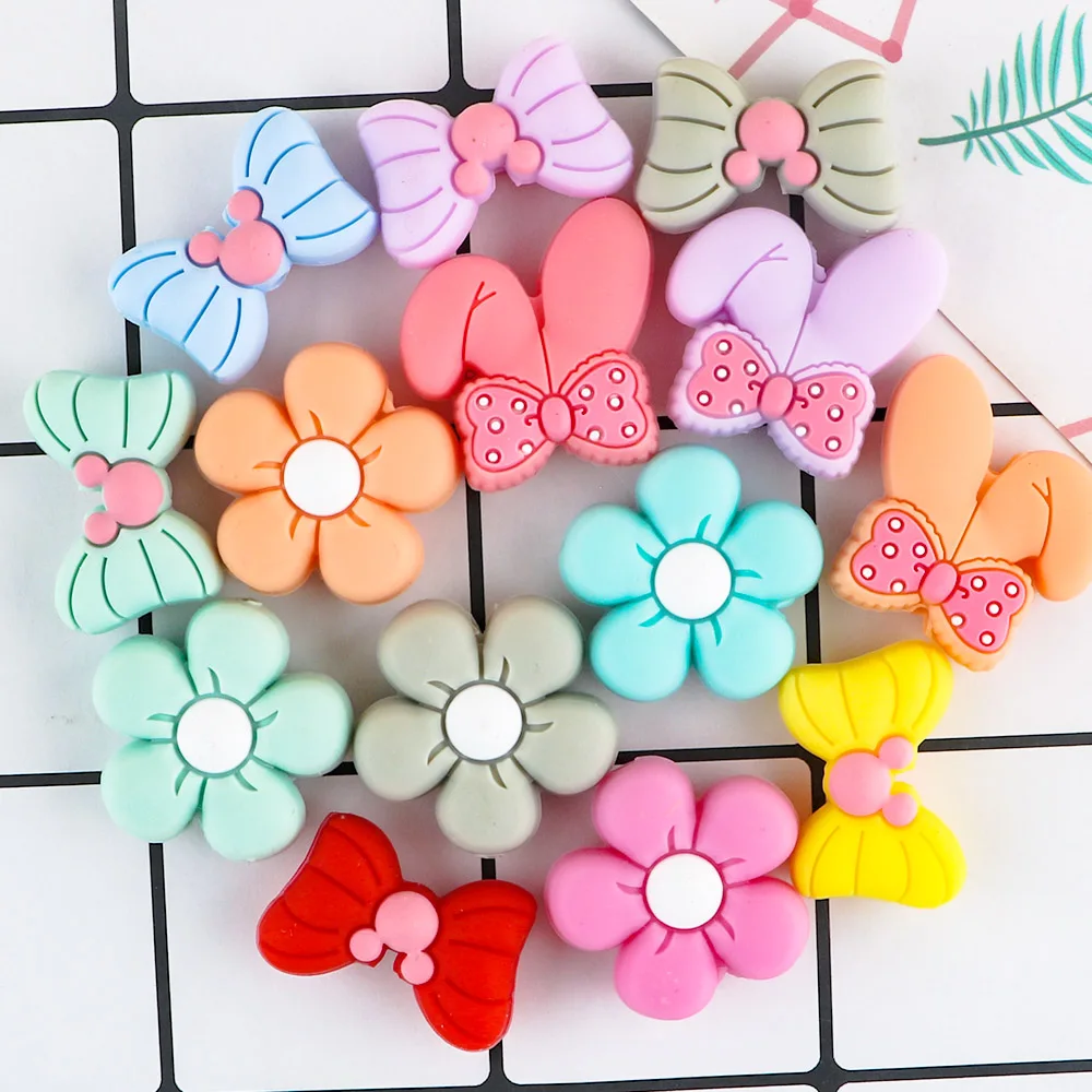 Sunrony 5/10pcs New Bow Tie Silicone Beads BowKnot Flower Rabbit Ear Puzzles For Jewelry Making DIY Jewelry  Accessories