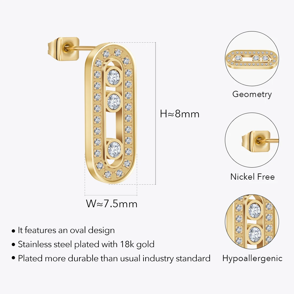 ENFASHION Oval Stud Earrings With Zircon For Women Stainless Steel Pendientes Mujer In Piercing Party Jewelry Dropship E231489