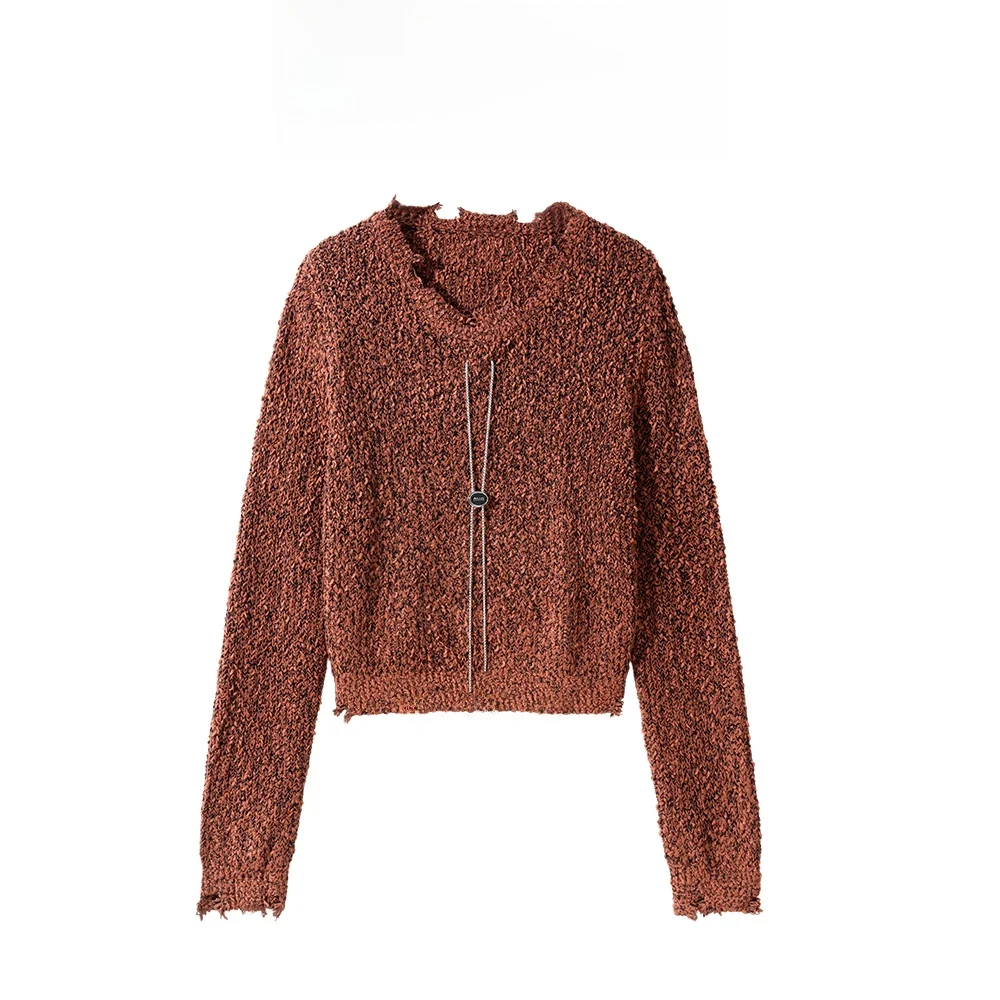 Rode gedraaide gebreide ronde Ne trui dames innerlijke slijtage gat ontwerp herfst winter nieuwe Sle casual comfortabele warme top