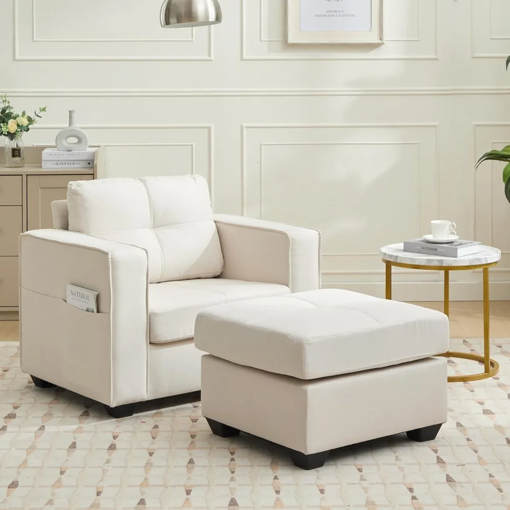 

Oversized Chaise Lounge Chair Indoor, Accent Chair with Ottoman, Armchair with Pockets