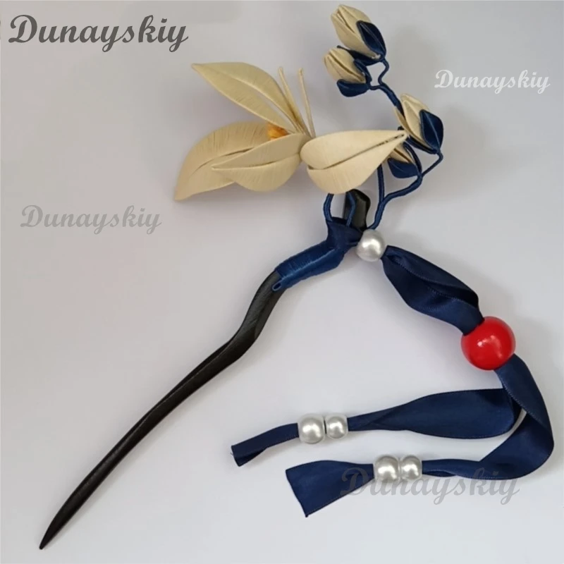 AHonkai ستار السكك الحديدية بليد Yingxing تأثيري دبوس الشعر الأبيض الأزهار خشبية أنيمي الدعامة هالوين عيد الميلاد الرجال