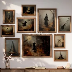 Witchy Vintage Poster Dark Forest Gothic Witch Spider Canvas Paintings Wall Art Print Picture Mystical Halloween Rustic Decor
