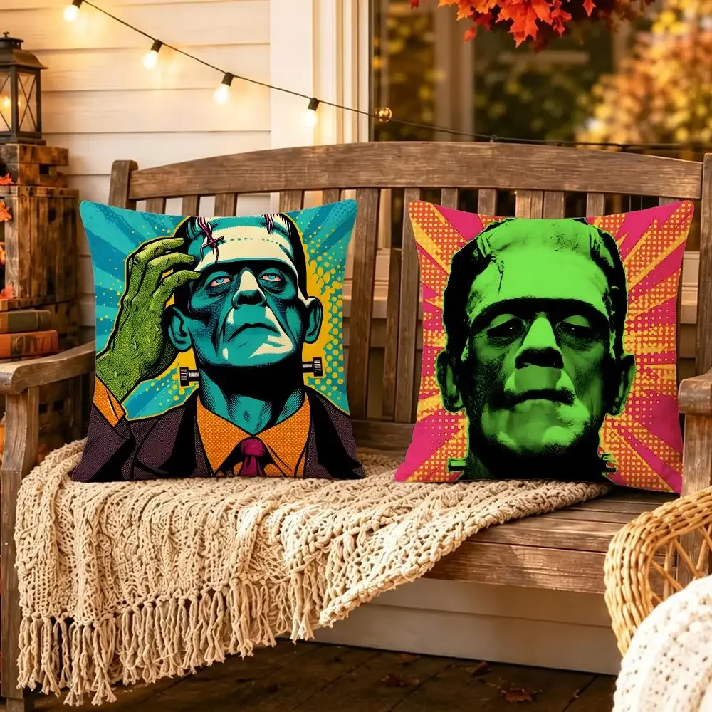 Frankenstein’s Monster Cushion Cover Pillow Short Plush Scary Creepy Cushion for Living Room Sofa Halloween Holiday Gift