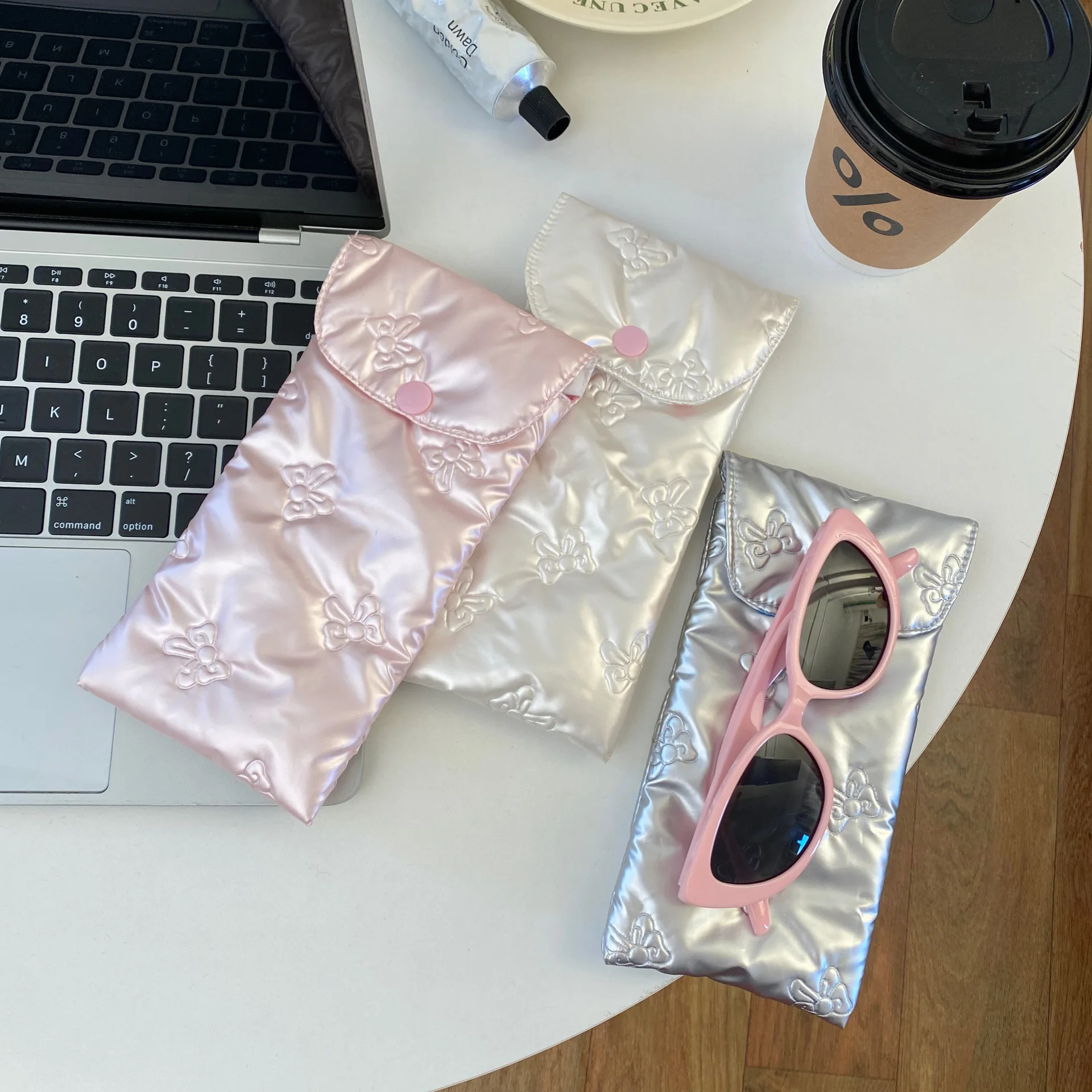 حافظة نظارات مضادة للضغط، حافظة نظارات شمسية بفيونكة محمولة من جلد البولي يوريثان، حقيبة تخزين نظارات قطنية عصرية للفتيات #4