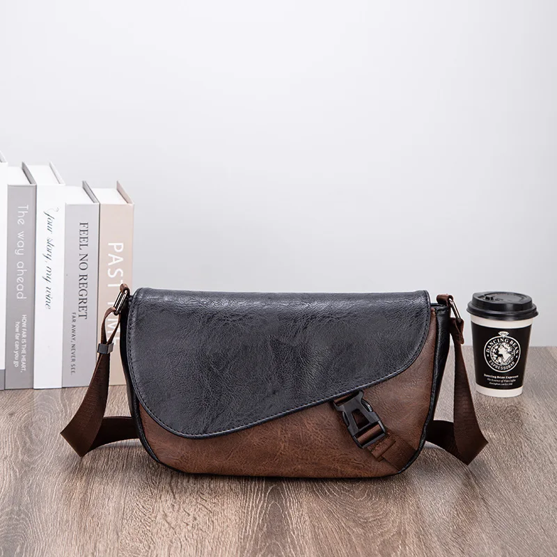 

Мужская сумка через плечо из искусственной кожи с цветовыми вставками, вместительная нагрудная сумка с откидной крышкой и замком, защита от кражи, дорожная сумка на одно плечо.